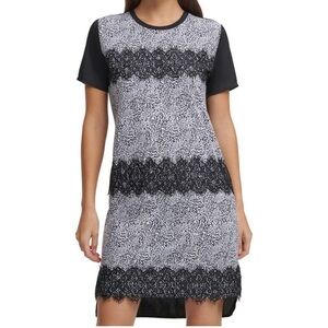 DKNY WOMAN’S IVY LACE FRINGED PULL OVER STYLE  BLACK SHORT SLEEVE DRESS SZ XS